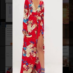 Red tropical floral print dress/kimono